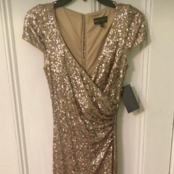 Gown - Badgley Mischka for Cache Gold Sequins Dress - Picture 2 of 5
